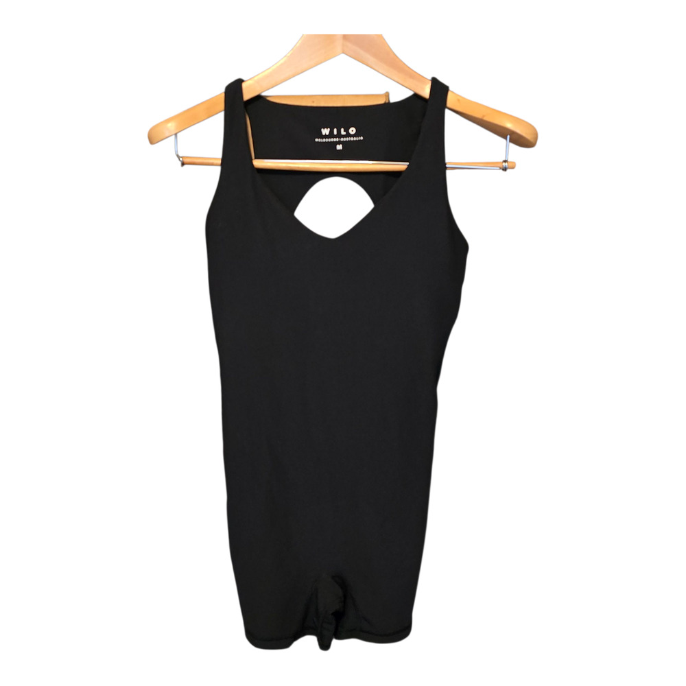 Wilo The Label Romper Womens Size Medium Black Open Back Ribbed Yoga Workout